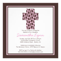 Invitation croisée rose moderne de baptême de fill