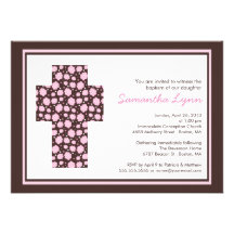 Invitation croisée rose moderne de baptême de fill