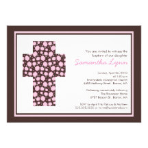 Invitation croisée rose moderne de baptême de fill