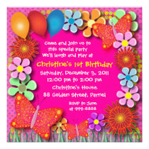 Invitation d'anniversaire : 003 papillons et fleur invitations