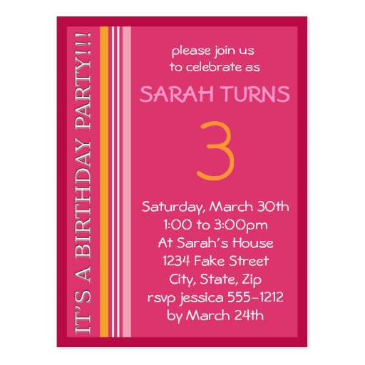 Invitation d'anniversaire avec des rayures cartes postales