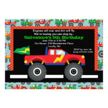 Invitation d'anniversaire de camion de monstre