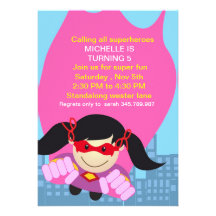 Invitation d'anniversaire de fille de super héros 