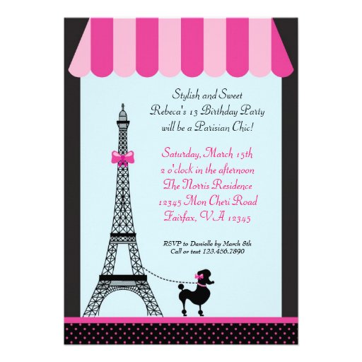 Invitation d'anniversaire de fille de Tour Eiffel