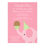 invitation d'anniversaire de l'éléphant 5x7 rose