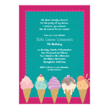 Invitation d'anniversaire de partie de crème glacé