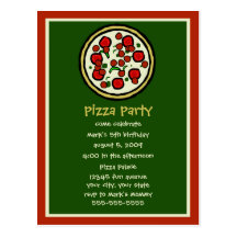 Invitation d'anniversaire de partie de pizza cartes postales