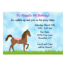 Invitation d'anniversaire de partie de poney pour 