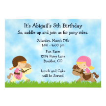 Invitation d'anniversaire de partie de poney pour 