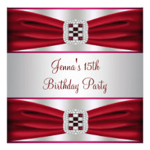 Invitation d'anniversaire de ruban rouge de diaman