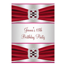 Invitation d'anniversaire de ruban rouge de diaman