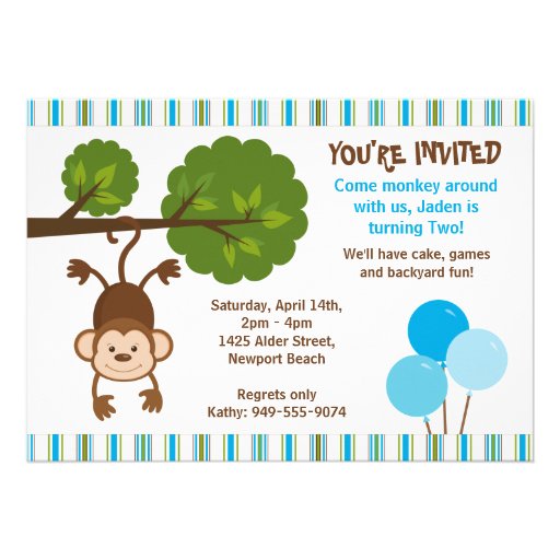 Invitation d'anniversaire de singe avec l'envelopp