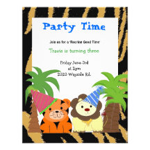 Invitation d'anniversaire de tigre et de lion
