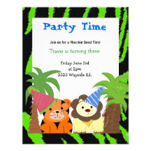 Invitation d'anniversaire de tigre et de lion