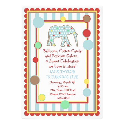 Invitation d'anniversaire d'éléphant de cirque