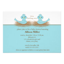 Invitation de baby shower de JUMEAUX d'oiseaux de 