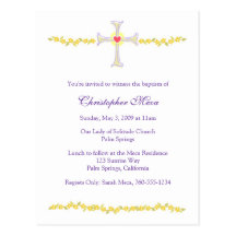 Invitation de baptême, croix avec le coeur cartes postales