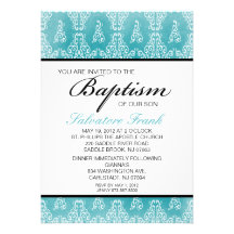 Invitation de baptême de filles de damassé de bleu