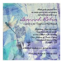 Invitation de bat mitzvah BLEU d'HORTENSIA et de L