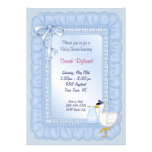 Invitation de bébé de cigogne - bleu