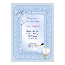Invitation de bébé de cigogne - bleu