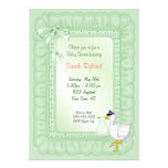 Invitation de bébé de cigogne - menthe