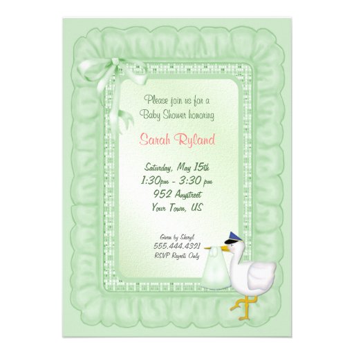 Invitation de bébé de cigogne - menthe