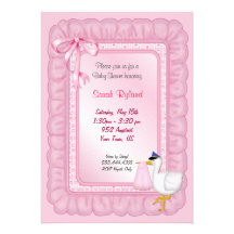 Invitation de bébé de cigogne - rose
