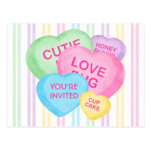 Invitation de carte postale de coeurs de sucrerie 