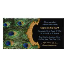 Invitation de dîner de répétition de plume de paon cartes de vœux avec photo