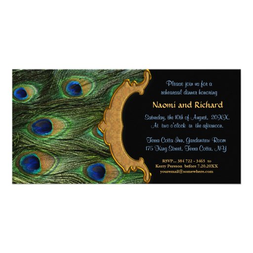 Invitation de dîner de répétition de plume de paon cartes de vœux avec photo