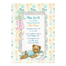 Invitation de douche de nounours d'ABC - pêche et 