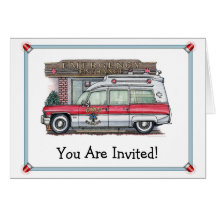 Invitation de fête d'anniversaire d'ambulance carte de vœux