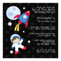 Invitation de fête d'anniversaire d'astronaute d'o