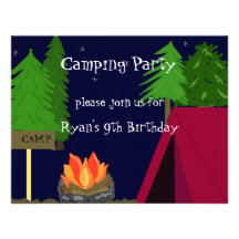 Invitation de fête d'anniversaire de camping