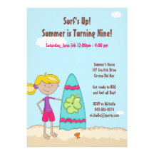 Invitation de fête d'anniversaire de fille de surf