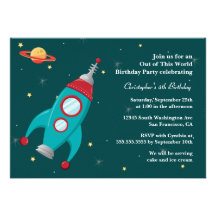 Invitation de fête d'anniversaire de fusée d'espac