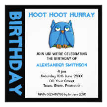 Invitation de fête d'anniversaire de hibou d'Aqua