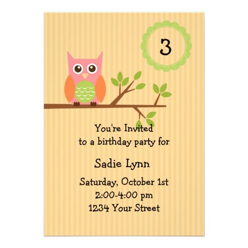 Invitation de fête d'anniversaire de hibou (#INV00