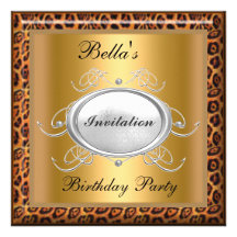 Invitation de fête d'anniversaire de léopard d'or