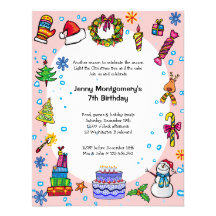 Invitation de fête d'anniversaire de Noël rose-cla