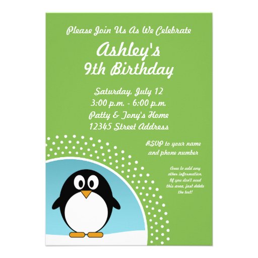 Invitation de fête d'anniversaire de pingouin