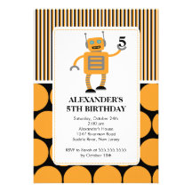 Invitation de fête d'anniversaire de robot orange/