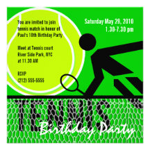 Invitation de fête d'anniversaire de tennis