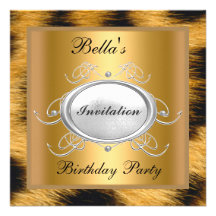 Invitation de fête d'anniversaire d'or et de léopa