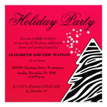 Invitation de fête de Noël d'arbre de Noël de zèbr