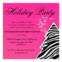 Invitation de fête de Noël d'arbre de Noël de zèbr
