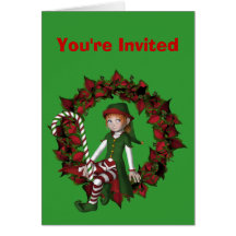 Invitation de fête de vacances de Noël d'Elf de fi Cartes De Vœux
