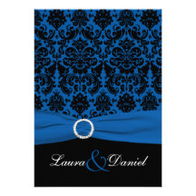 Invitation de mariage damassé de bleu et de noir d