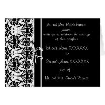 Invitation de mariage damassé - - noir et blanc cartes